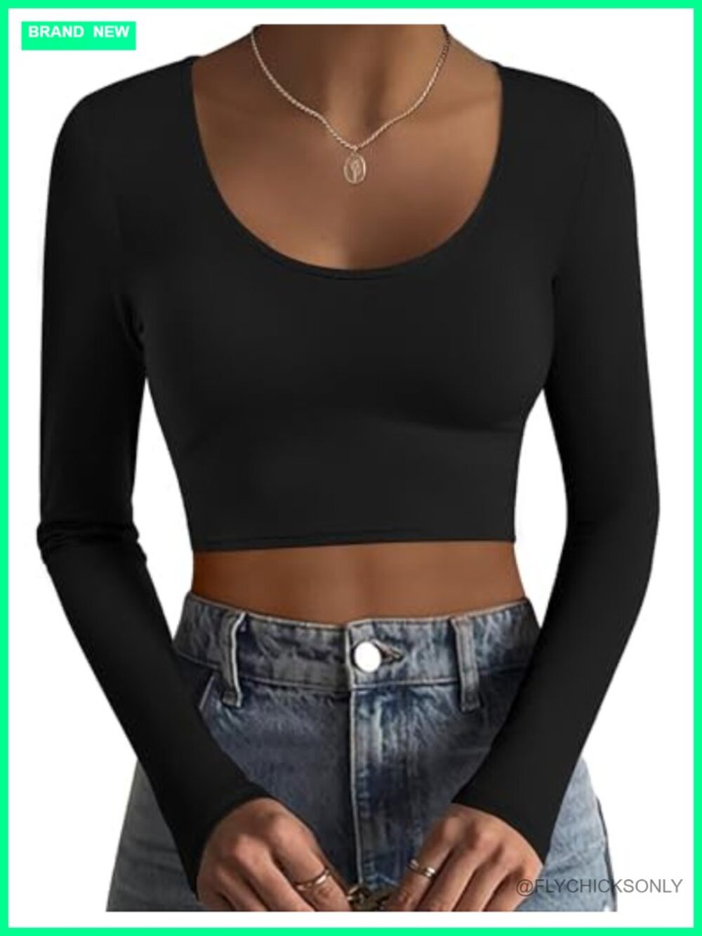 Long Sleeve Crop Top Scoop Neck Soft Stretch Workout Undershirt